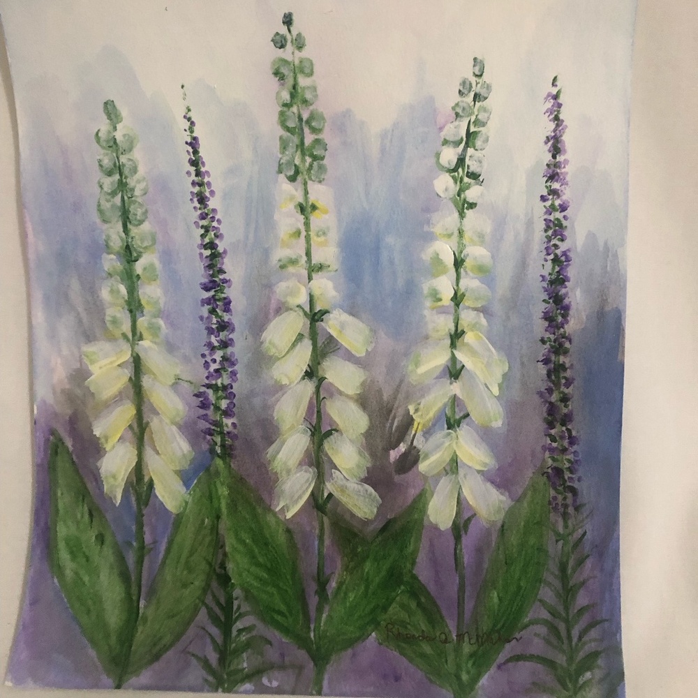Purple and White Floral Watercolor Painting - Picture 3 of 5